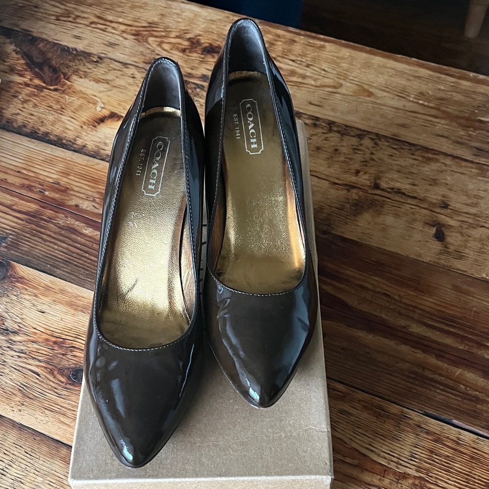 Coach Women's Dark Brown Patent Leather Heels
